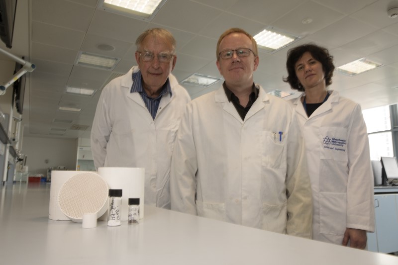 Environmental consultant Roger Rothon; Dr Aidan Doyle, Senior Lecturer in Industrial Chemistry; Dr Lubomira Tosheva, Senior Lecturer in Materials Chemistry