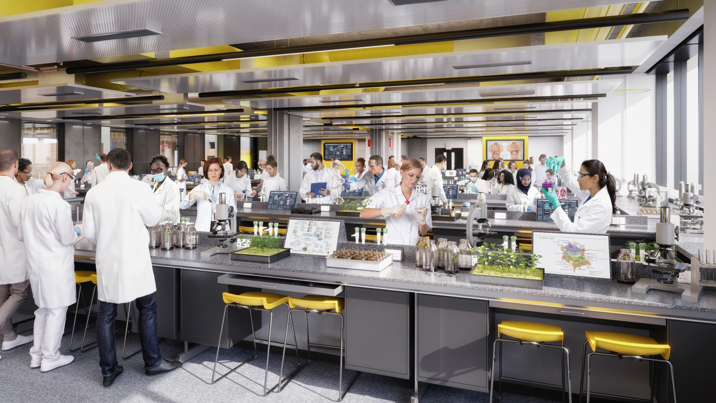 CGI image of students working in a laboratory