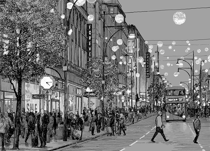London Oxford Street, another illustration in the book (image: David Rudlin)